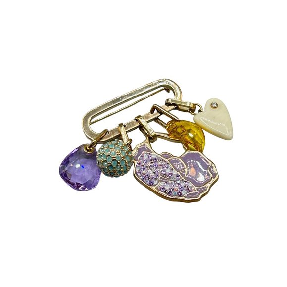 Vintage Swarovski Pin Brooch with Detachable Charms Pendants Loaded Dangling Pin - Picture 1 of 13